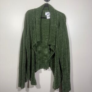 Outside Additions Chenille Cardigan‎ Sweater Olive Green Open Front Medium